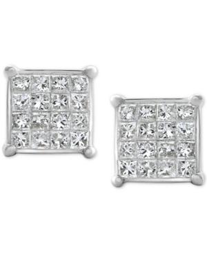 Diamond Square Cluster Stud Earrings (1/2 Ct. T.w.) 10k White Gold