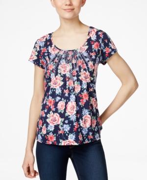 Charter Club Petite Printed Pintuck Top, Only At Macy's