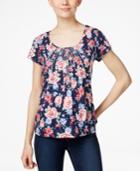 Charter Club Petite Printed Pintuck Top, Only At Macy's