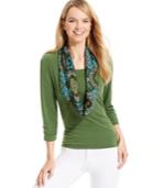 Ny Collection Scoop-neck Top & Printed Scarf