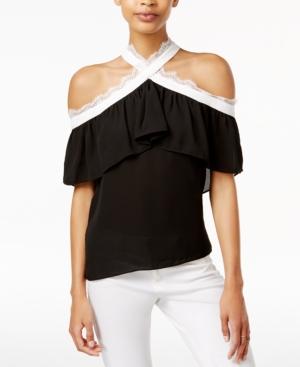 Bar Iii Cold-shoulder Ruffled Top, Created For Macy's