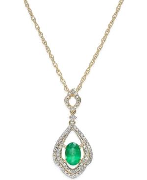 Emerald (2/5 Ct. T.w.) And Diamond Accent Fancy Pendant Necklace In 10k Gold