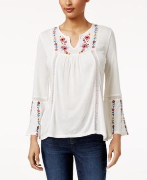 Ny Collection Petite Embroidered Bell-sleeve Top