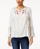 Ny Collection Petite Embroidered Bell-sleeve Top