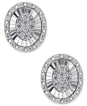 Diamond Oval Miracle Plate Cluster Stud Earrings (1/3 Ct. T.w.) In 14k White Gold