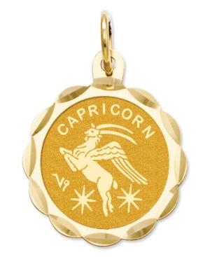 14k Gold Charm, Engraveable Capricorn Zodiac Disc Charm