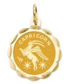 14k Gold Charm, Engraveable Capricorn Zodiac Disc Charm