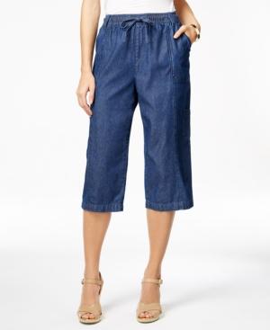 Karen Scott Drawstring-waist Denim Capri Pants, Only At Macy's