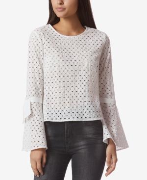 Avec Les Filles Cotton Eyelet Trumpet-sleeve Blouse