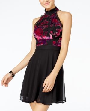 Trixxi Juniors' Mock-neck Velvet-trim Dress