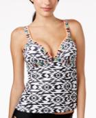 Hula Honey Good Vibes Printed Open-back Push Up Tankini Top Women's Swimsuit