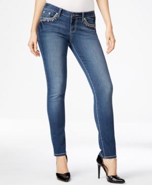Project Indigo Juniors' Embroidered Bling Skinny Jeans