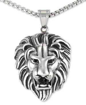 Legacy For Men By Simone I. Smith Black Agate Lion Head 24 Pendant Necklace In Stainless Steel