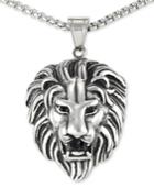 Legacy For Men By Simone I. Smith Black Agate Lion Head 24 Pendant Necklace In Stainless Steel