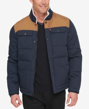 Levi's Men's Woodsman Two-tone Quilted Puffer Jacket With Fleece-lined Collar