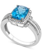 Blue Topaz (2-1/3 Ct. T.w.) & Diamond (1/3 Ct. T.w.) Ring In 14k White Gold