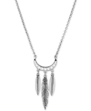 Lucky Brand Silver-tone Triple Feather Crescent Pendant Necklace