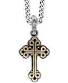 King Baby Men's Two-tone Cross Pendant Necklace In Sterling Silver And Brass