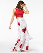 Sequin Hearts Juniors' 2-pc. Crochet & Floral-print Tiered Gown