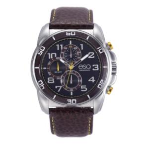 Men's Esq0211 Stainless Steel Chronograph Watch, Brown Dial, Leather Strap