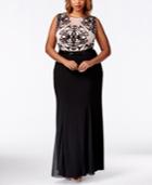 Betsy & Adam Plus Size Contrast-lace Illusion Mermaid Gown