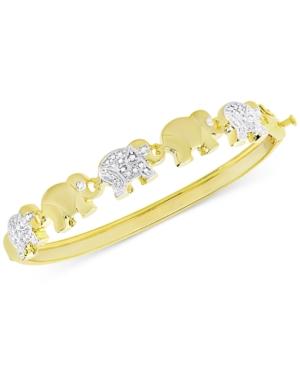 Diamond Accent Elephant Bangle Bracelet In Gold-plated Brass