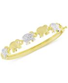 Diamond Accent Elephant Bangle Bracelet In Gold-plated Brass