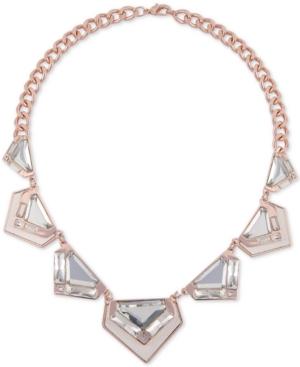 Guess Rose Gold-tone Large Crystal And Python-look Collar Necklace, 18 + 2 Extender