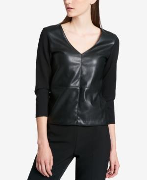 Dkny Faux-leather Mixed-media Top