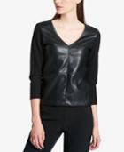 Dkny Faux-leather Mixed-media Top