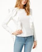 J.o.a. Cotton Lace-up-sleeve Ruffled Top
