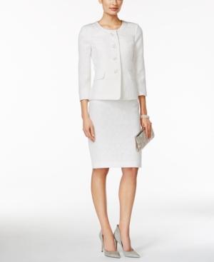 Le Suit Textured Collarless Skirt Suit