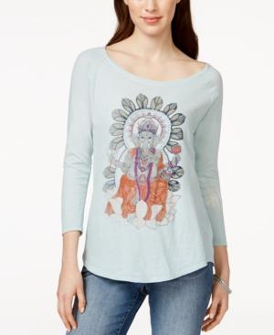 Lucky Brand Three-quarter-sleeve Ganesh Graphic Top