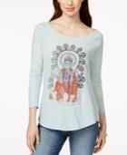 Lucky Brand Three-quarter-sleeve Ganesh Graphic Top