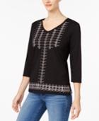 Alfred Dunner Talk Of The Town Houndstooth-check Studded Top