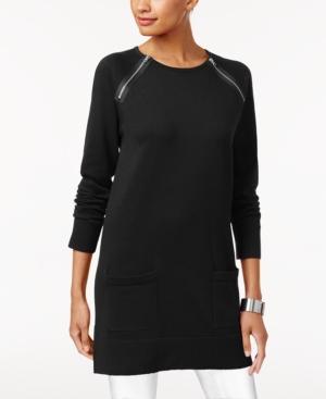 Jeanne Pierre Cotton Zipper-trim Sweater