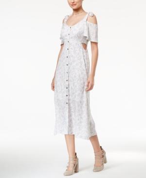 Beauty And The Beast Juniors' Printed Cold-shoulder Button-front Dress