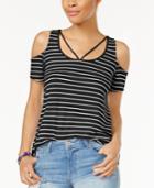 Planet Gold Juniors' Striped Cold-shoulder T-shirt