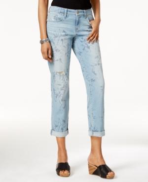 Style & Co Printed Miami Bloom Blue Wash Boyfriend Jeans, Only At Macy's