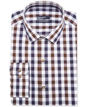 Bar Iii Carnaby Collection Slim-fit Oversized Blue And Brown Check Dress Shirt