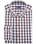 Bar Iii Carnaby Collection Slim-fit Oversized Blue And Brown Check Dress Shirt