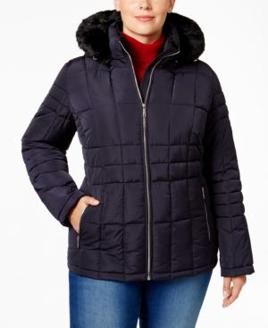 Calvin Klein Plus Size Faux Fur Hood Down Coat