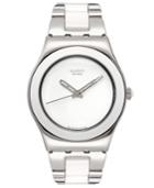 Swatch Watch, Women's Swiss White Ceramic And Stainless Steel Bracelet 33mm Yls141g
