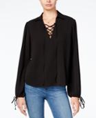 Lily Black Juniors' Lace-up Top, Created For Macy's