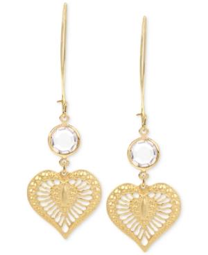 Betsey Johnson Gold-tone Crystal And Heart Drop Earrings