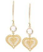 Betsey Johnson Gold-tone Crystal And Heart Drop Earrings
