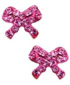 Children's 14k Gold Earrings, Pink Crystal Bow Earrings