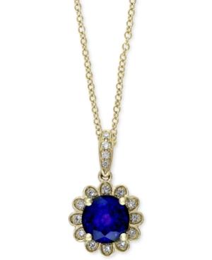 Royal Bleu By Effy Sapphire (1 Ct. T.w.) And Diamond Accent Floral Pendant Necklace In 14k Gold