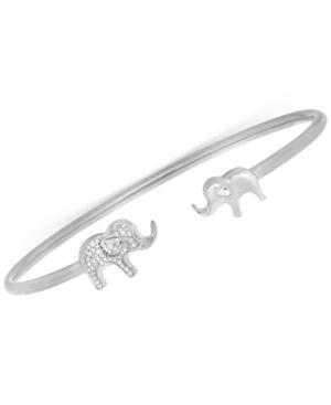 Wrapped Diamond Elephant Open Cuff Bangle Bracelet (1/6 Ct. T.w.) In Sterling Silver