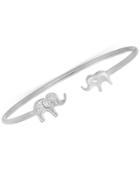 Wrapped Diamond Elephant Open Cuff Bangle Bracelet (1/6 Ct. T.w.) In Sterling Silver